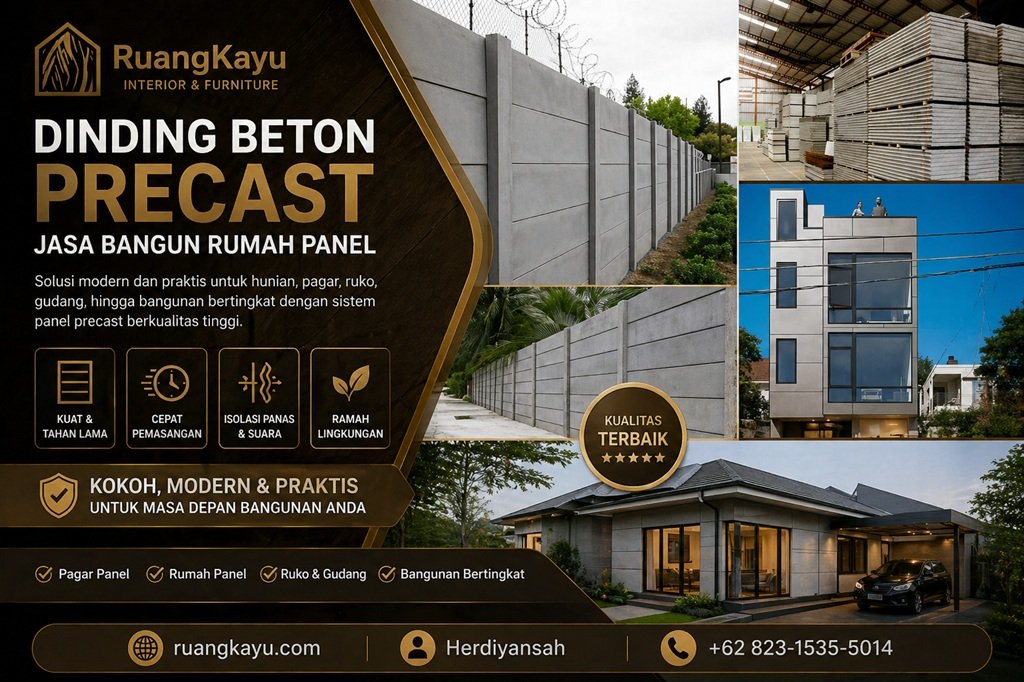 Beton precast Bandung, rumah panel murah Bandung, dinding beton precast, konstruksi cepat Bandung, Ruangkayu.com.