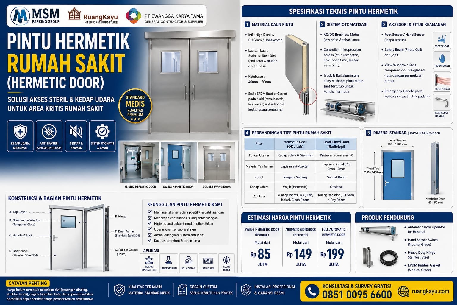 Jasa Pembuatan Pintu Hermetic Rumah Sakit Terpercaya - Pengalaman 10 Tahun