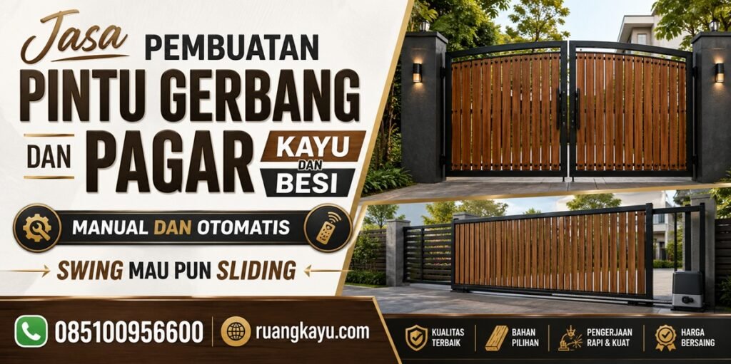 Pintu-pagar-kayu-1024x511 Jasa Pembuatan Pintu Gerbang & Pagar: Perpaduan Elegan Kayu dan Besi