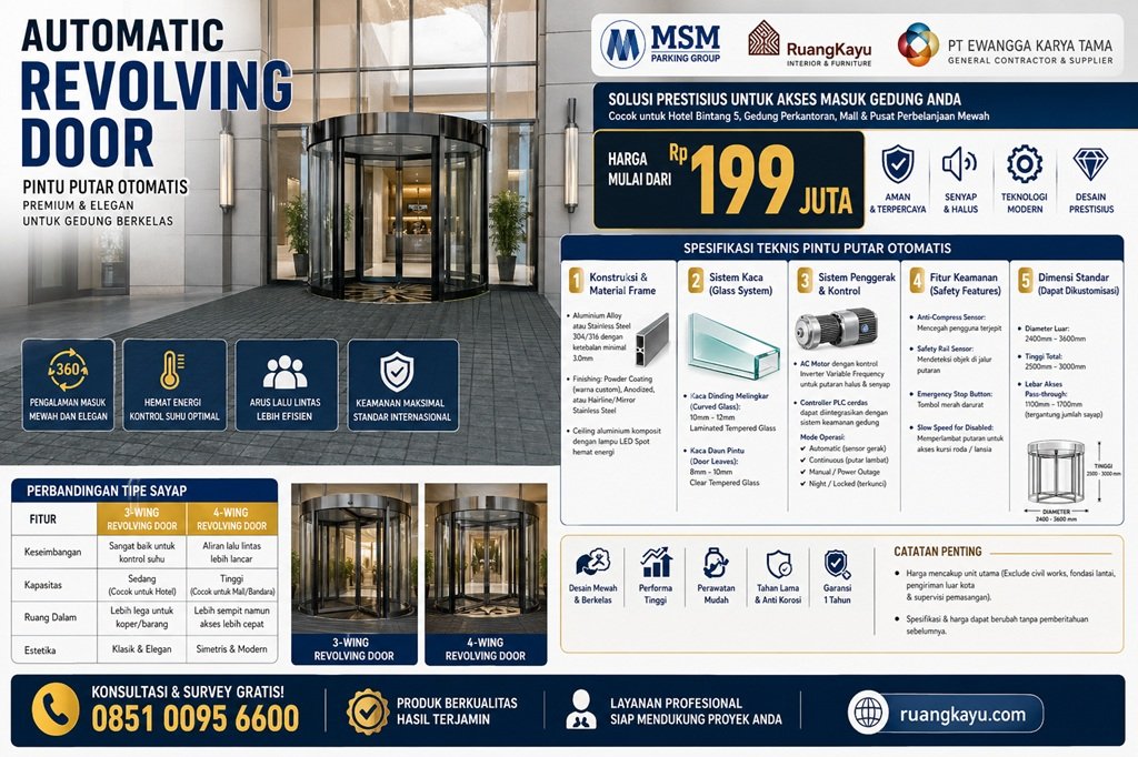 Automatic revolving door Indonesia, harga pintu putar otomatis, supplier pintu kaca otomatis