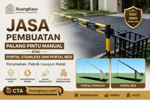 Ruangkayu.com hadir sebagai mitra terpercaya dalam penyediaan jasa pembuatan dan pemasangan palang pintu manual dengan spesifikasi material premium seperti besi dan stainless steel.