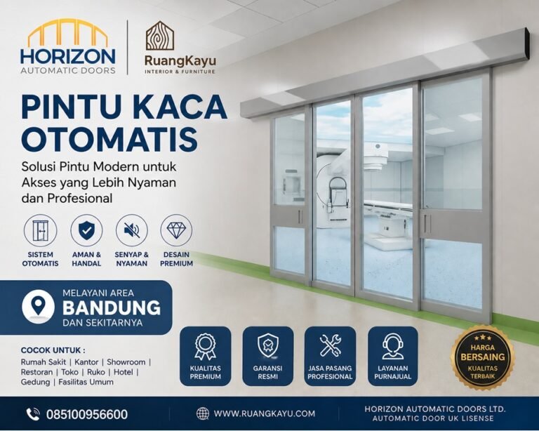 Jasa pembuatan pintu kaca otomatis murah di Bandung dengan kualitas premium. Cocok untuk rumah sakit, kantor, showroom, restoran & ruko. Harga bersaing, garansi resmi. Hubungi RuangKayu.com