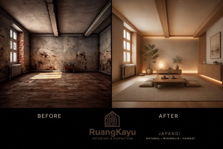 Before-After Design Interior Profesional Gaya Japandi di Bandung – Ruangkayu.com