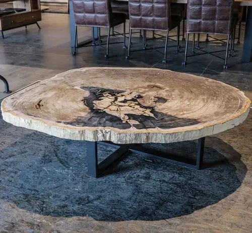 furnitur kayu fosil, meja makan kayu mewah, coffee table unik