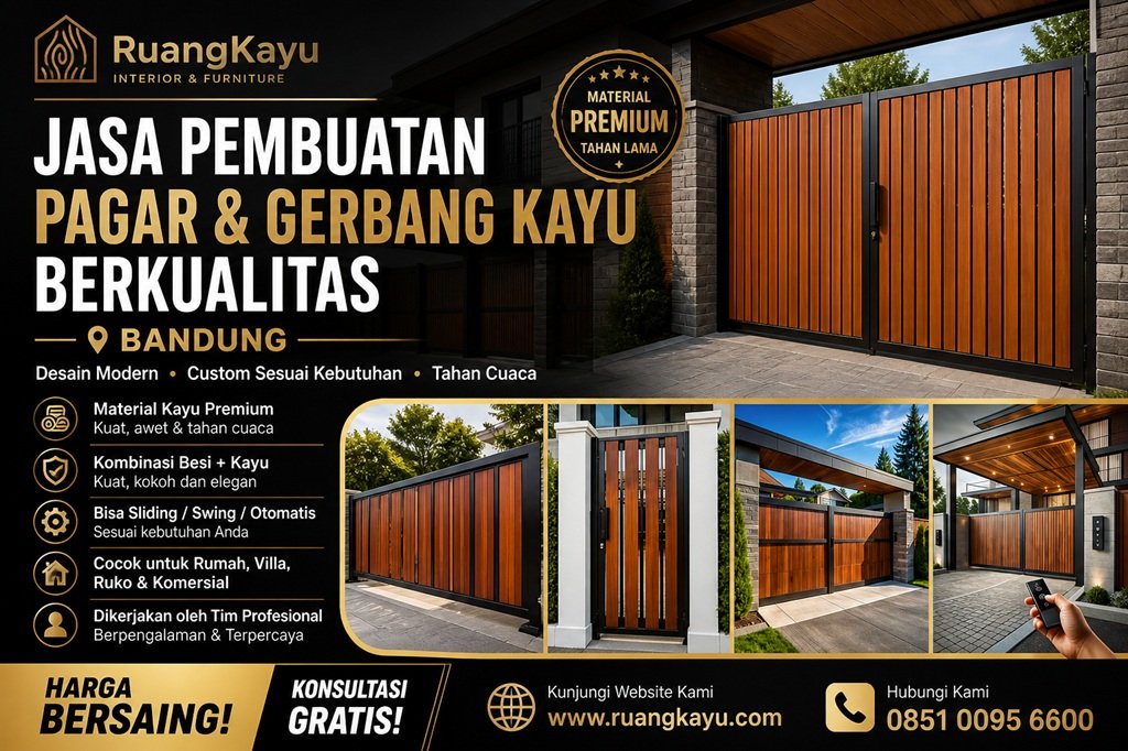 Jasa Pembuatan Gerbang Kayu Bandung – Custom Premium | RuangKayu.com